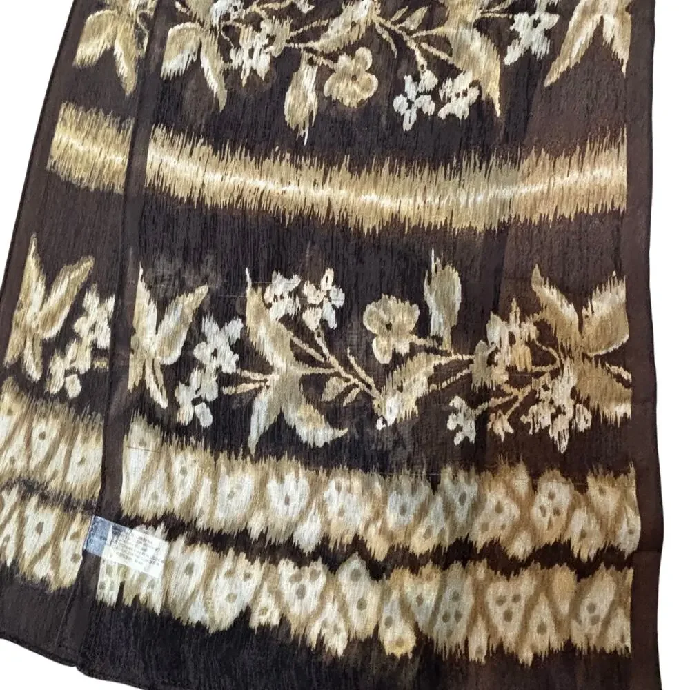 Vintage Y2K Jacqueline Ferrar sheer silk scarf cream & brown tribal rectangle